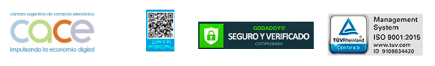 Certificaciones y sellos: CACE, Data Fiscal, sitio seguro verificado e ISO 9001